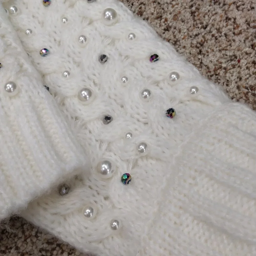 3374 Size Large Ciebon Beaded Pearl Sweater Cardigan - Picture 3 of 7